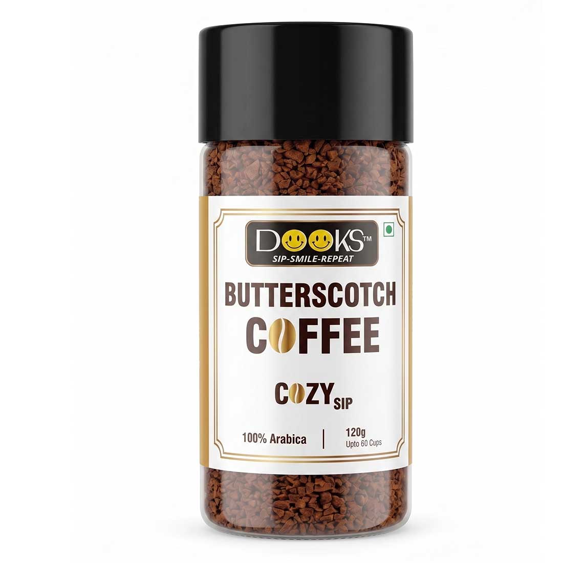 120-gram-buttersochtc Dooks Premium Butterscotch Instant Coffee 120g | 100% Arabica Coffee | Rich Butterscotch Flavour | Hot & Cold Coffee Mix - Image 1