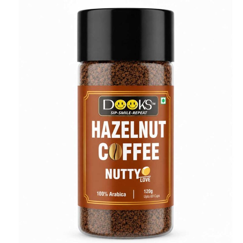 Experience the Rich Taste of Hazelnut with Every Sip! Dooks Premium Hazelnut Flavoured Instant Coffee is crafted from carefully selected 100% Arabica coffee beans and infused with a smooth, nutty hazelnut flavour. Its rich aroma and balanced taste make every cup a delightful café-style experience at home or work. Whether you prefer a steaming hot coffee or a refreshing cold coffee, Dooks Hazelnut Coffee delivers a deliciously smooth and flavorful brew in seconds.